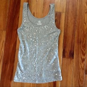 Old Navy Sequin Gray Silver Cotton Tank Top